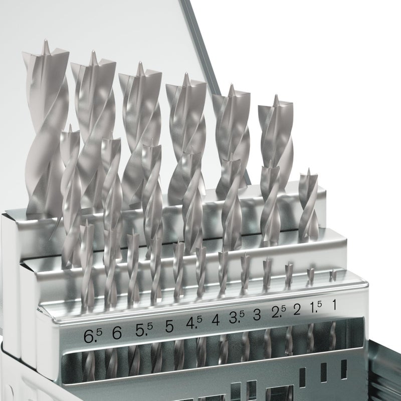 MACXCOIP Metric Brad Point Wood Drill Bit Set, 25Pcs High Speed Steel Drill Bit Set with Double Flutes Design for Carpenter Woodworking and All Types of Wood (1mm - 13mm) - Image 1